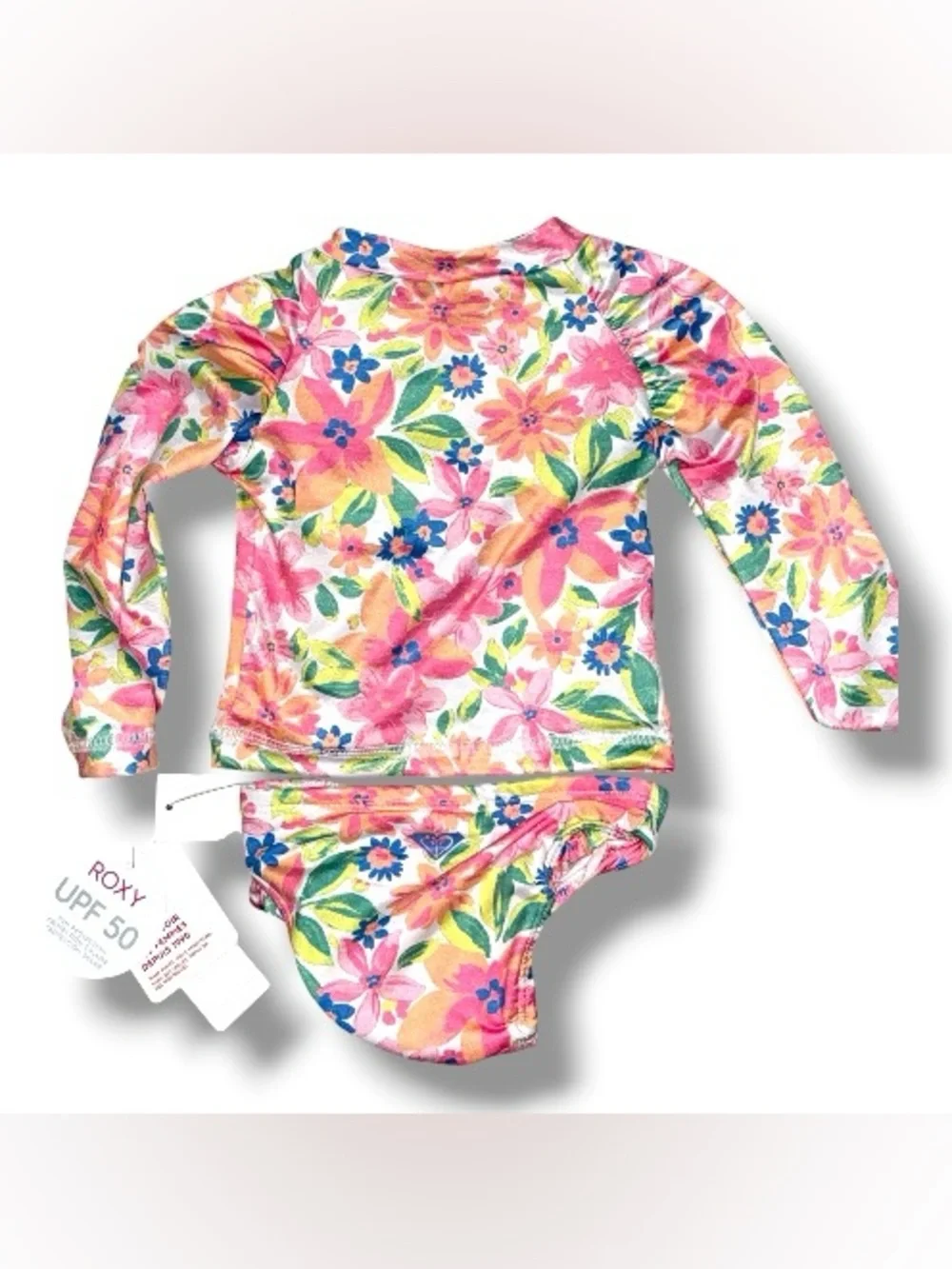 ROXY size 12 months 2 piece swim set long-sleeve swim top and bottoms floral